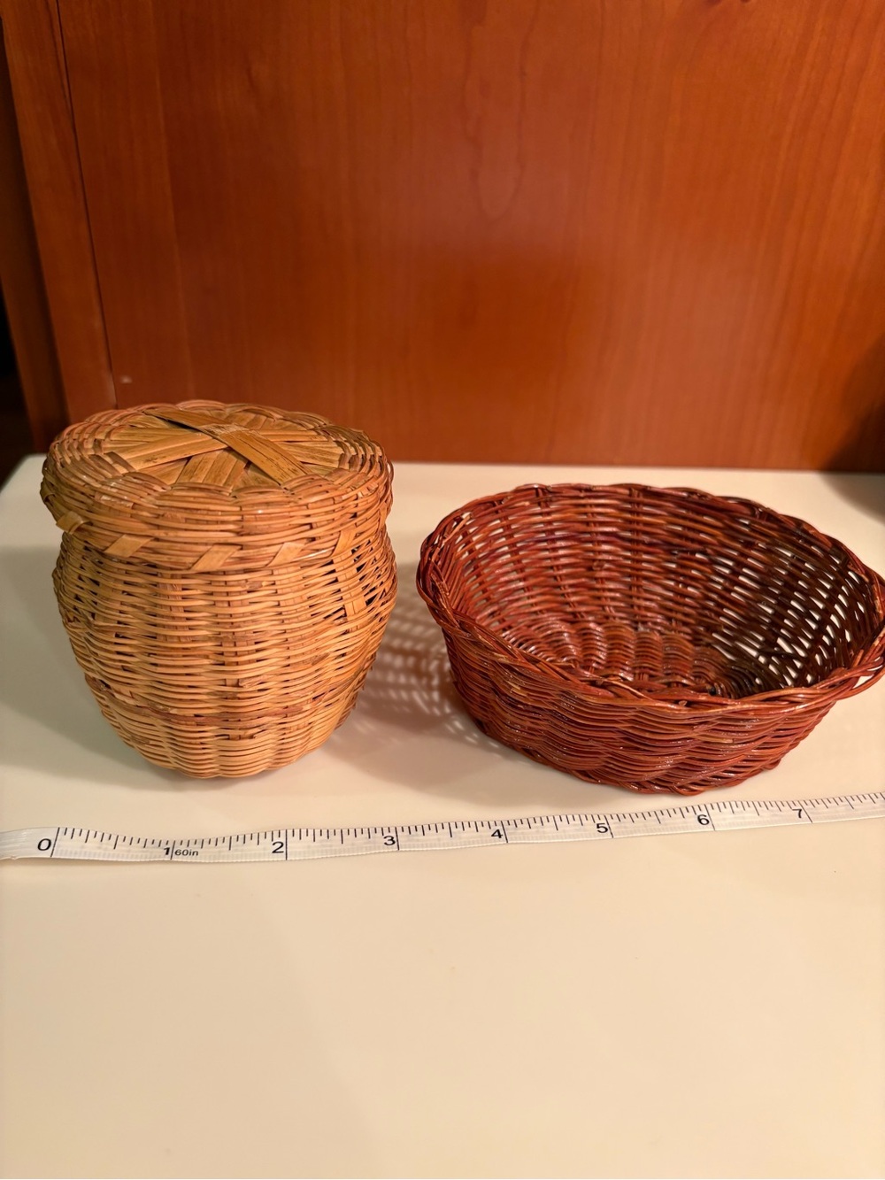 Super Cute Mini Handwoven Natural and Brown Wicker Basket Set Clean Pet/Smoke-fr
